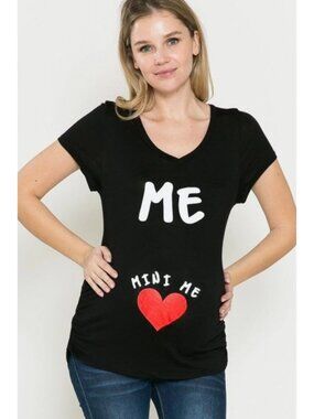 Pregnancy Announcement T-Shirt "Me Mini Me" Black Short Sleeve Maternity Top Sma